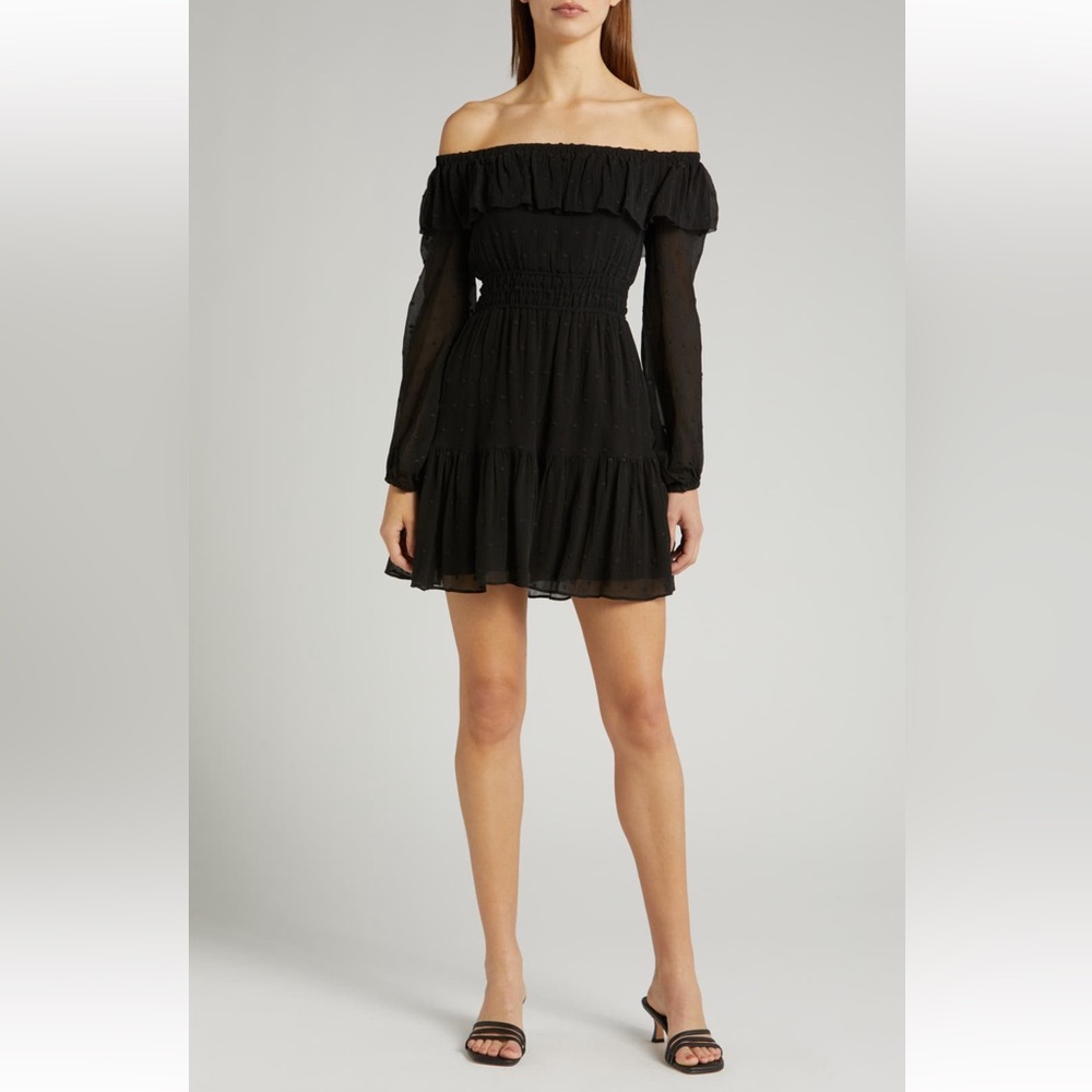 NWOT PAIGE Seine Off the Shoulder 100% Silk Dress in Black